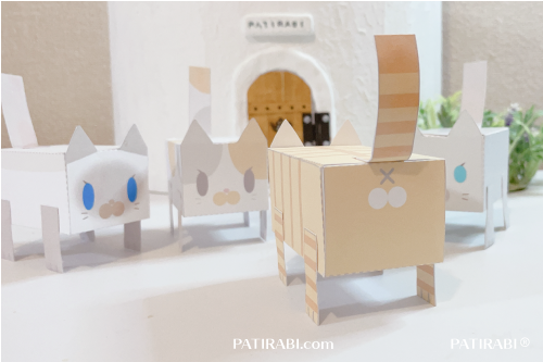 かわいい箱の展開図 箱猫 にゃんこ 茶トラ ミケ シャム ロシアンブルー の作り方 パティラビのペーパークラフト Patirabi